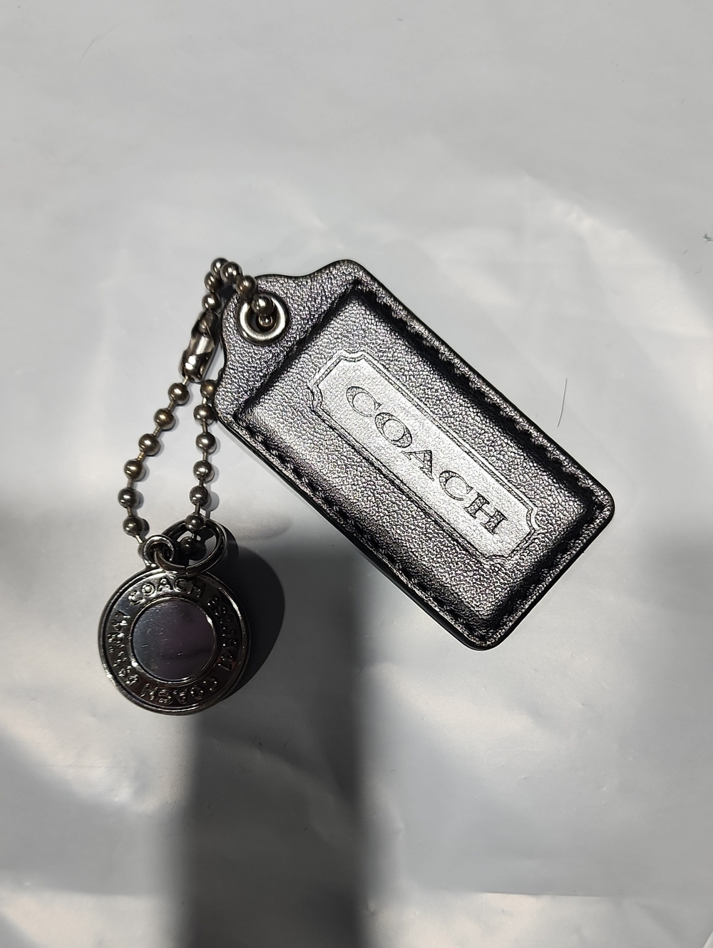 Coach Silver Leather Tag Key & Round Charm